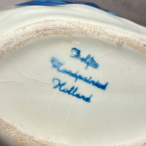 Hand Painted Delft Holland Vintage Swan Planter Delft Blue Windmill Signed EUC - Picture 8 of 10